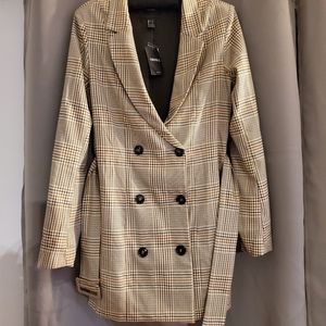 Brown tan plaid blazer jacket F21 size L